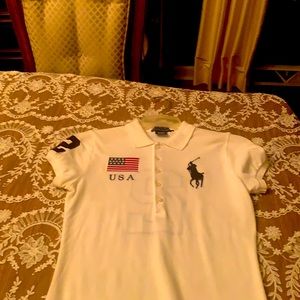 Spandex white polo. Very stretchy Nd flattering